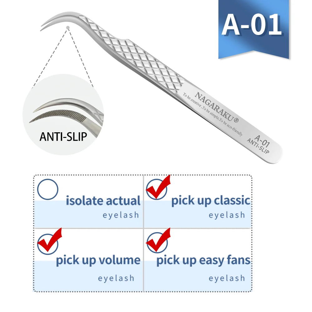 Pinzas Extensiones Pestañas NAGARAKU - Acero Inoxidable 3D Precisión