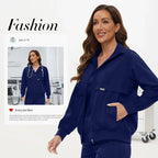 Niaahinn Nursing Scrubs Jackets Long Sleeve Professional Nurse Scrubs Uniforms Pharmacy Jacket Zipper Coat Outdoor Work Uniforms