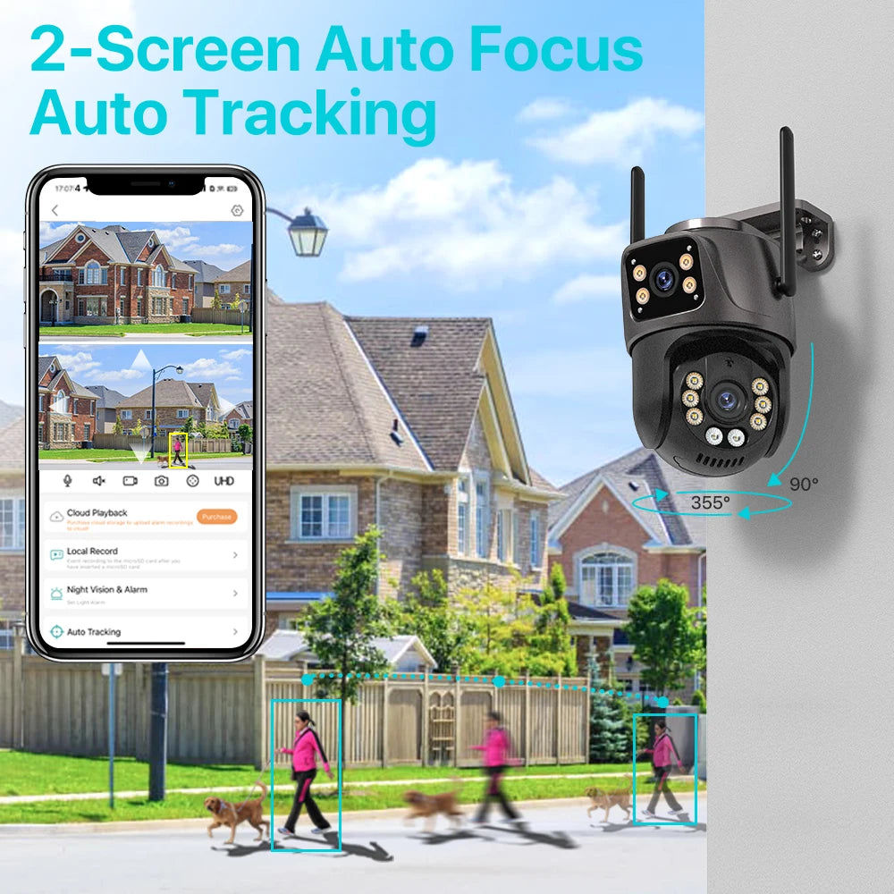 Cámara Seguridad WiFi PTZ 4K 8MP - Dual Lens AI Tracking