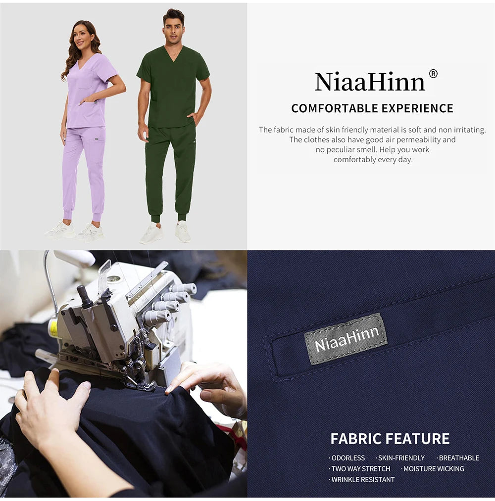 Niaahinn Nursing Scrubs Jackets Long Sleeve Professional Nurse Scrubs Uniforms Pharmacy Jacket Zipper Coat Outdoor Work Uniforms