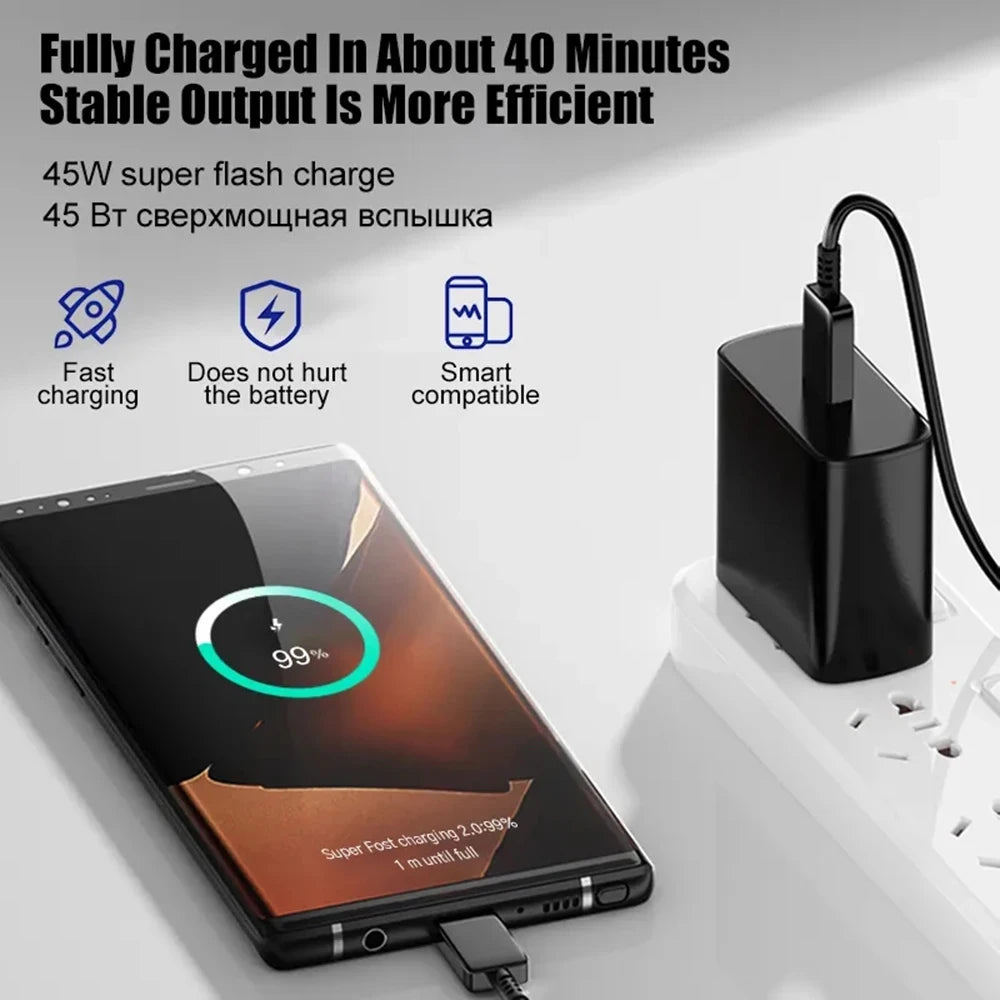 Cargador Rápido 45W PD USB-C - Samsung S22 S23 Ultra Note