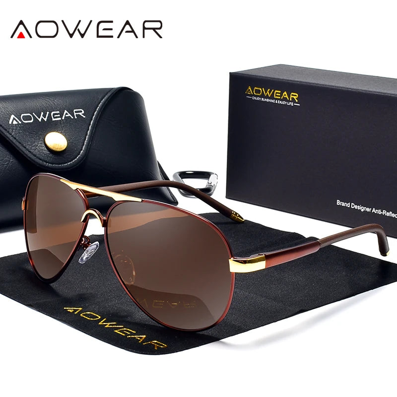AOWEAR Men's Aviation Sunglasses Men Polarized Mirror Sunglass for Man HD Driving Pilot Sun Glasses lunettes de soleil homme