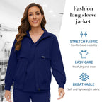 Niaahinn Nursing Scrubs Jackets Long Sleeve Professional Nurse Scrubs Uniforms Pharmacy Jacket Zipper Coat Outdoor Work Uniforms