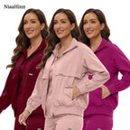 Niaahinn Nursing Scrubs Jackets Long Sleeve Professional Nurse Scrubs Uniforms Pharmacy Jacket Zipper Coat Outdoor Work Uniforms