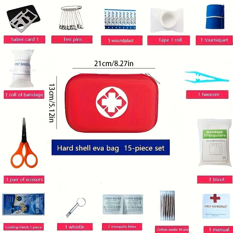 First Aid Kit - 188 pcs - for car, home, travel, camping, office or sport, fully stocked with emergency and survival essentials