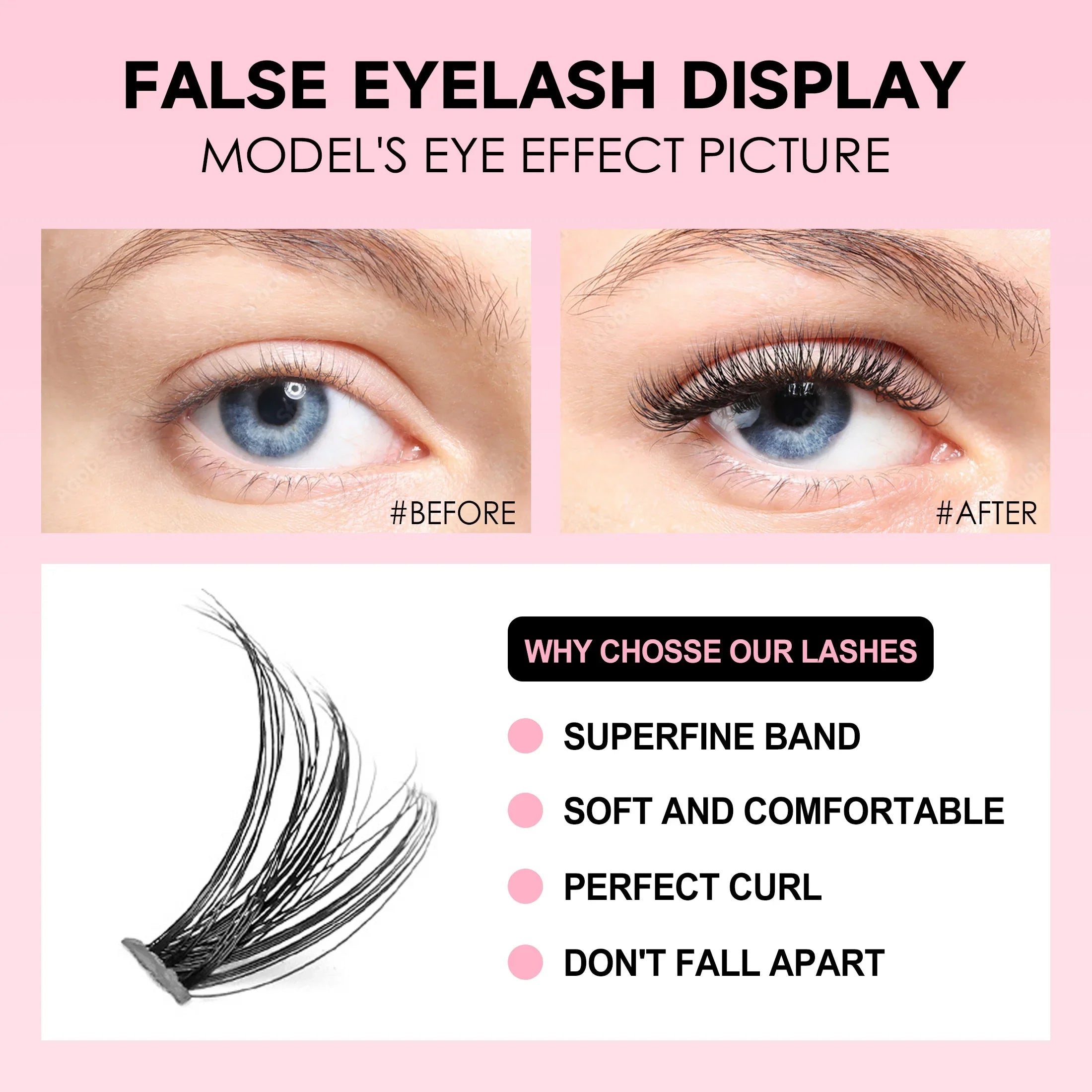 Kit Extensiones Pestañas DIY 200 PCS - Clusters con Adhesivo