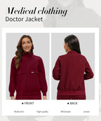 Niaahinn Nursing Scrubs Jackets Long Sleeve Professional Nurse Scrubs Uniforms Pharmacy Jacket Zipper Coat Outdoor Work Uniforms