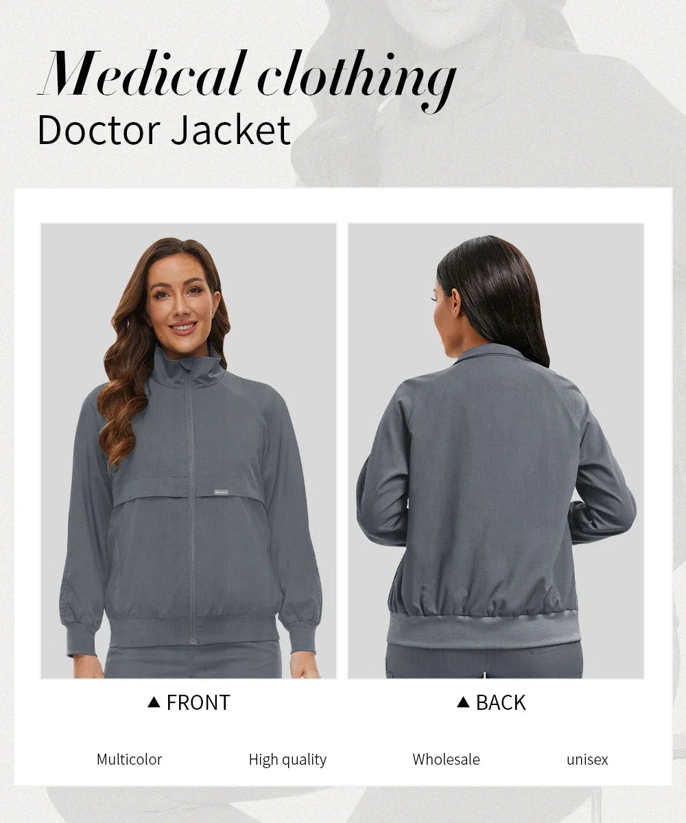 Niaahinn Nursing Scrubs Jackets Long Sleeve Professional Nurse Scrubs Uniforms Pharmacy Jacket Zipper Coat Outdoor Work Uniforms