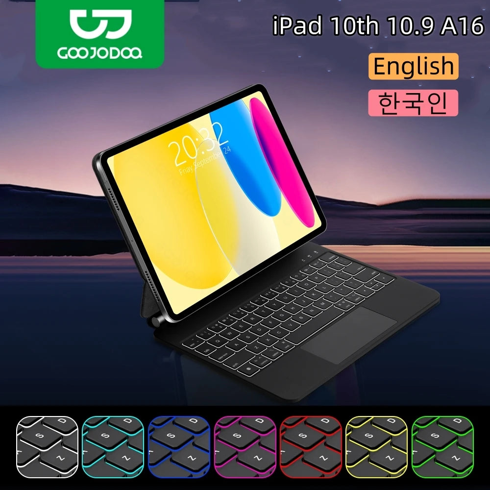 GOOJODOQ Magic Keyboard for iPad 10th 10.9 A16 11th Gen keyboard Case Multi-Touch trackpad with Backlight
