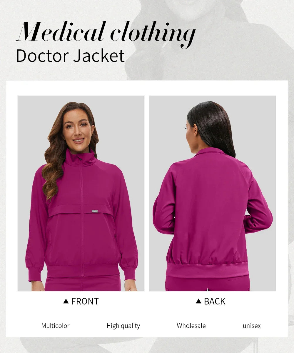 Niaahinn Nursing Scrubs Jackets Long Sleeve Professional Nurse Scrubs Uniforms Pharmacy Jacket Zipper Coat Outdoor Work Uniforms