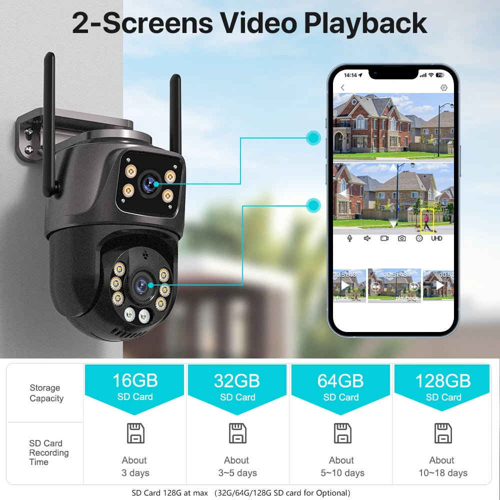 Cámara Seguridad WiFi PTZ 4K 8MP - Dual Lens AI Tracking