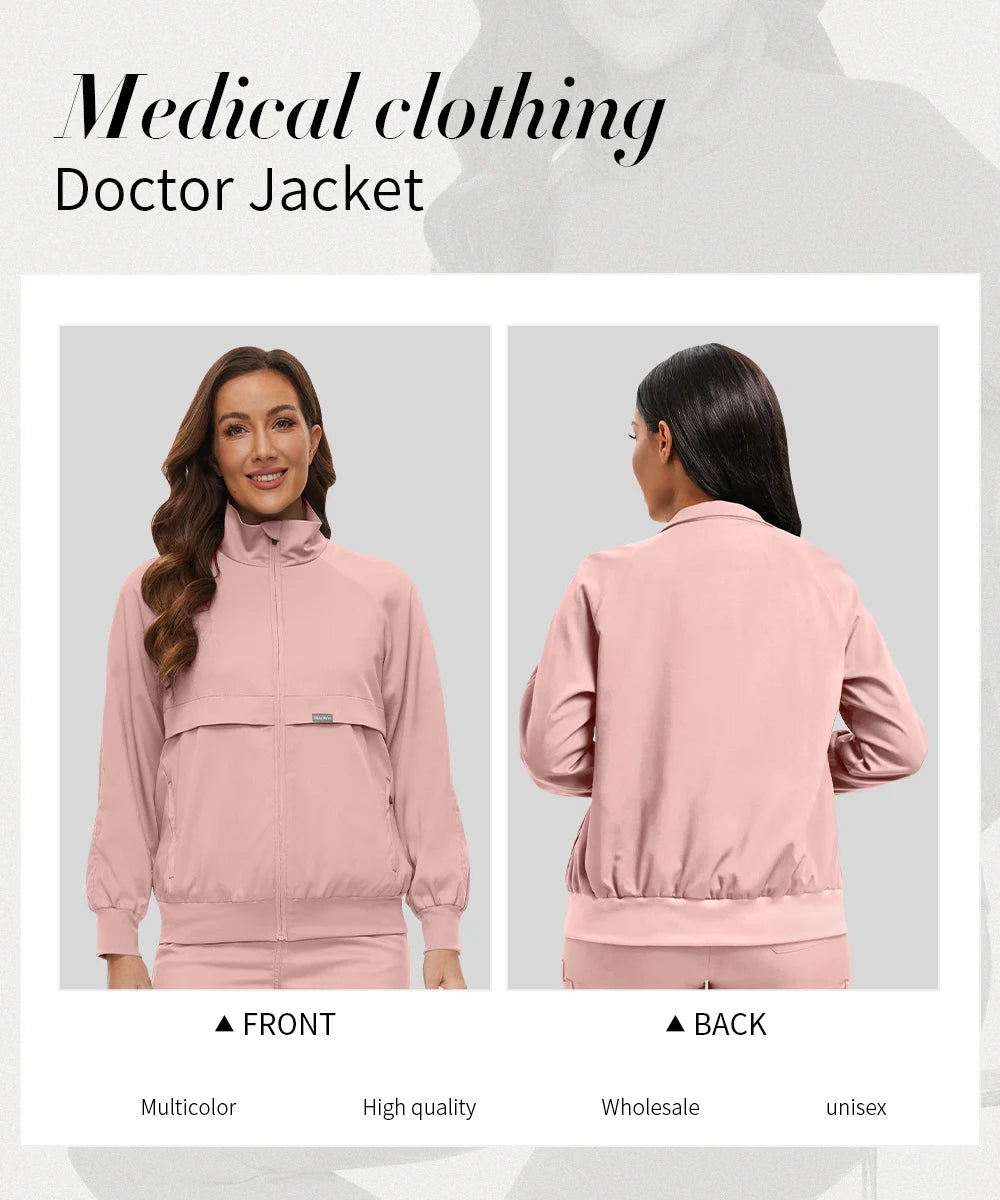 Niaahinn Nursing Scrubs Jackets Long Sleeve Professional Nurse Scrubs Uniforms Pharmacy Jacket Zipper Coat Outdoor Work Uniforms